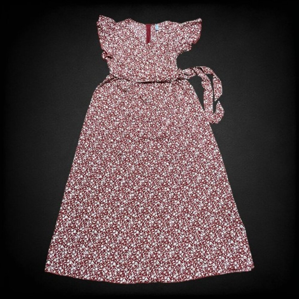 Lilbetter Red Floral Print Fit & Flare V-Neck Dress with Belt Size Medium